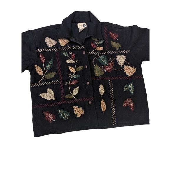 Vintage Paul Harris Jacket Cardigan Sweater Womens Large Leaf Boho 1990s Autumn - Picture 11 of 13